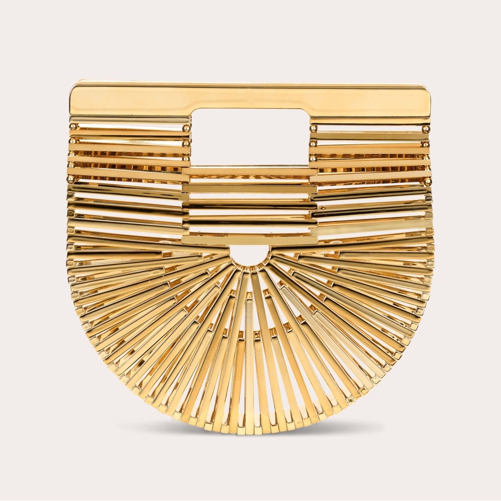 Cult Gaia Mini Ark Top Handle Handbag Shiny Brass Gold NEW